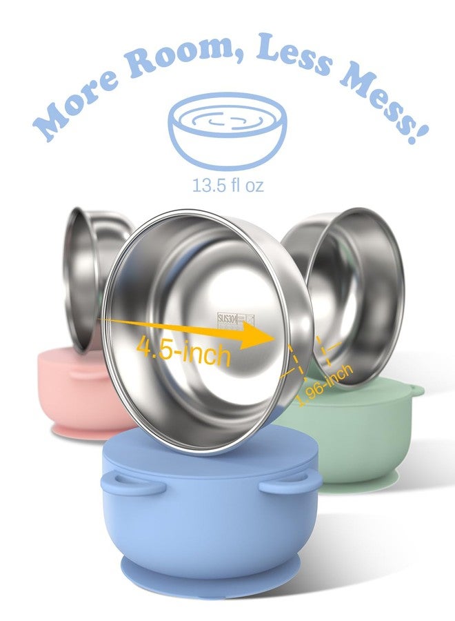 Bakpoco Baby Suction Bowls with Lids 4-Pack, 2-in-1 Stainless Steel 304 Toddler Bowl & Removable Silicone Suction Kids Bowl Plate Set Non Toxic Snack Dishes for Self-Feeding, Ocean Explorer Set - Image 5